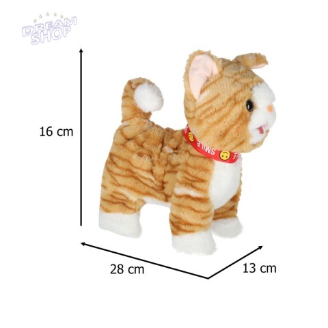 Kotek interaktywny na smyczy miauczy chodzi rusza ogonem beżowy