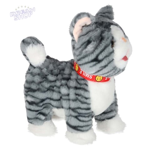 Kotek interaktywny na smyczy miauczy chodzi rusza ogonem szary