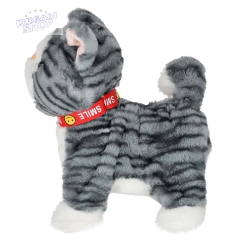 Kotek interaktywny na smyczy miauczy chodzi rusza ogonem szary