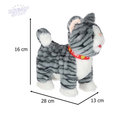 Kotek interaktywny na smyczy miauczy chodzi rusza ogonem szary