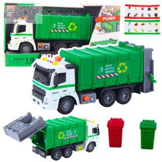 Ciężarówka Śmieciarka Pojemnik Na Śmieci Światła Dźwięki Zielona 1:16