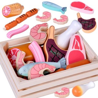 Drewniana SKRZYNKA Z WĘDLINAMI - zestaw zabawkowych mięs dla dzieci ZA5942