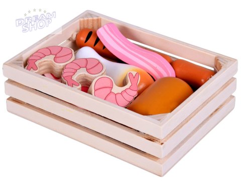 Drewniana SKRZYNKA Z WĘDLINAMI - zestaw zabawkowych mięs dla dzieci ZA5942