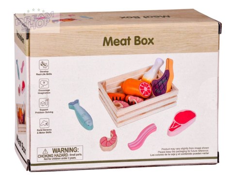 Drewniana SKRZYNKA Z WĘDLINAMI - zestaw zabawkowych mięs dla dzieci ZA5942