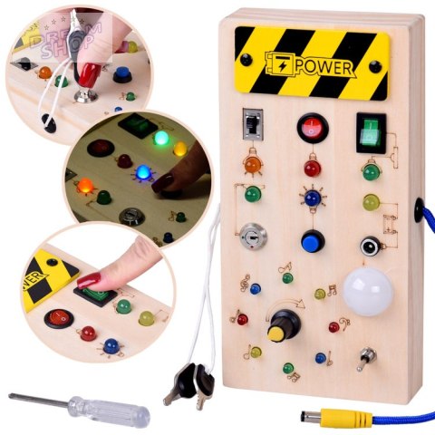 Drewniana TABLICA manipulacyjna Montessori - elektryczne diody LED ZA5944