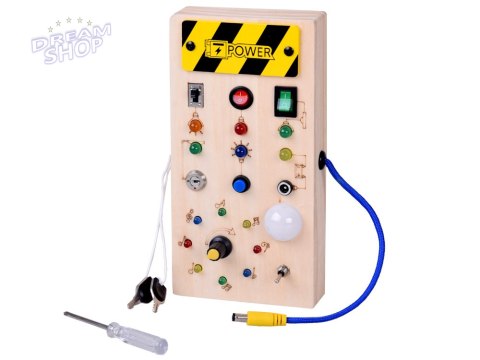 Drewniana TABLICA manipulacyjna Montessori - elektryczne diody LED ZA5944