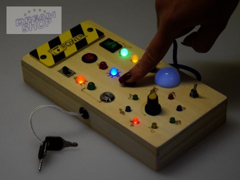 Drewniana TABLICA manipulacyjna Montessori - elektryczne diody LED ZA5944