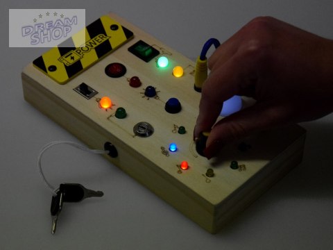 Drewniana TABLICA manipulacyjna Montessori - elektryczne diody LED ZA5944