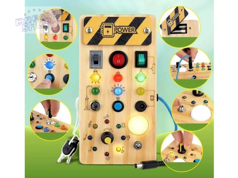 Drewniana TABLICA manipulacyjna Montessori - elektryczne diody LED ZA5944