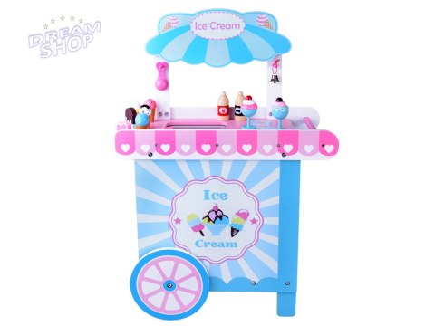 Duża pastelowa budka z lodami LODZIARNIA z drewna + 8 różnych lodów ZA5945