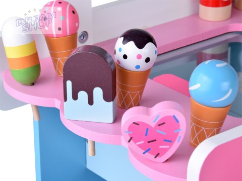 Duża pastelowa budka z lodami LODZIARNIA z drewna + 8 różnych lodów ZA5945