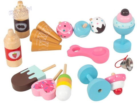 Duża pastelowa budka z lodami LODZIARNIA z drewna + 8 różnych lodów ZA5945