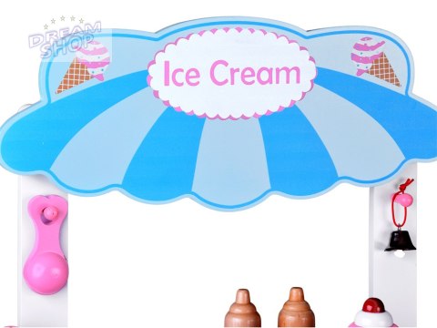 Duża pastelowa budka z lodami LODZIARNIA z drewna + 8 różnych lodów ZA5945