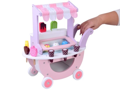 Pastelowa słodka LODZIARNIA na kółkach z drewna + 8 różnych lodów ZA5946