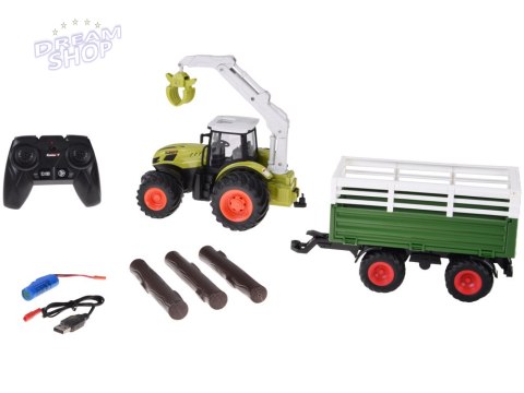 Sterowany Traktor na pilota z przyczepą i chwytakiem bale drewna RC0719