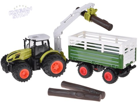 Sterowany Traktor na pilota z przyczepą i chwytakiem bale drewna RC0719