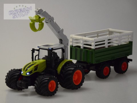 Sterowany Traktor na pilota z przyczepą i chwytakiem bale drewna RC0719