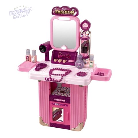 Toaletka Zestaw Do Makijażu W Walizce Akcesoria 2w1 Różowa