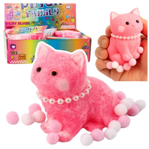 Gniotek Sensoryczny Miękki Kotek Z Perłami Pomponiki Różowy 8cm