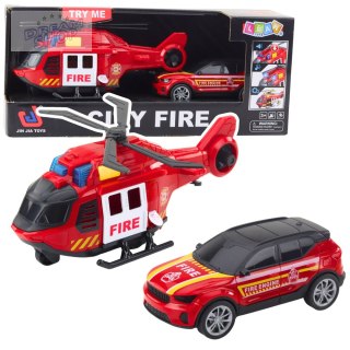 Zestaw Helikopter Samochód Strażacki Straż Pożarna Światła Dźwięki