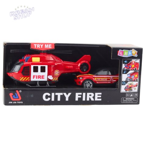Zestaw Helikopter Samochód Strażacki Straż Pożarna Światła Dźwięki