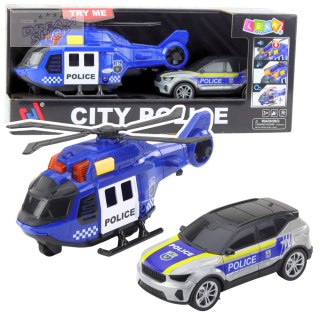 Zestaw Policyjny Helikopter Samochód Ruchome Elementy Światła Dźwięki