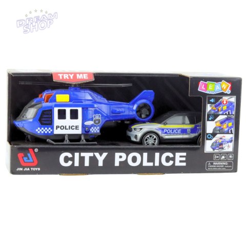 Zestaw Policyjny Helikopter Samochód Ruchome Elementy Światła Dźwięki