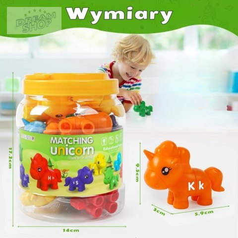 WOOPIE Figurki Montessori Zestaw Edukacyjny Jednorożce do Składania "Dopasuj Literki" 13 el.