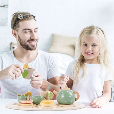 Drewniany zestaw do herbatki dla dzieci solidny serwis do zabawy filiżanki