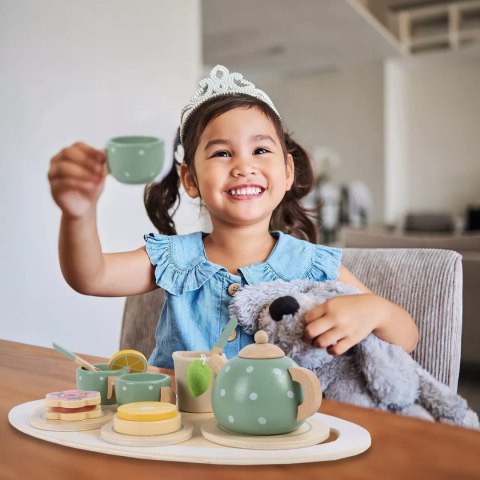 Drewniany zestaw do herbatki dla dzieci solidny serwis do zabawy filiżanki