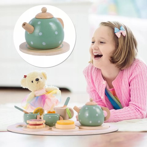 Drewniany zestaw do herbatki dla dzieci solidny serwis do zabawy filiżanki