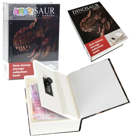 Książka Ukryta Skarbonka Sejf Na Kod Szyfr Dinozaur Czarna
