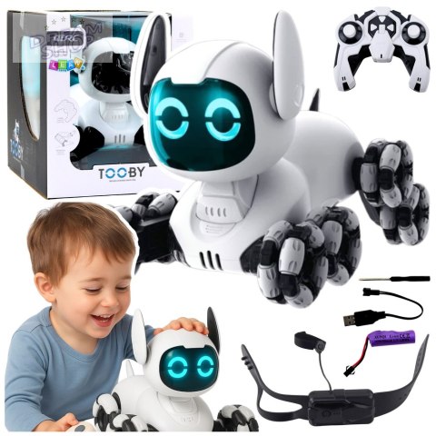 Robot Pies TOOBY Zdalnie Sterowany RC 360° Światła Dźwięki Biało-Czarny