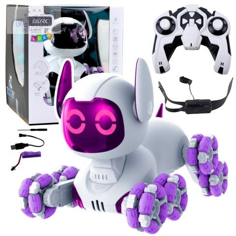 Robot Pies TOOBY Zdalnie Sterowany RC 360° Światła Dźwięki Biało-Fioletowy