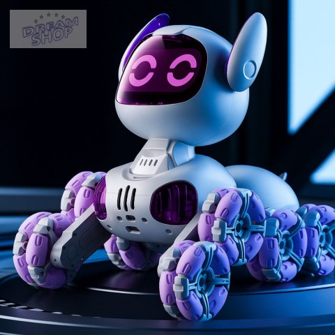 Robot Pies TOOBY Zdalnie Sterowany RC 360° Światła Dźwięki Biało-Fioletowy