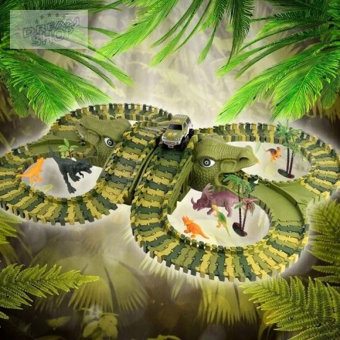 Tor samochodowy dla dzieci Dino Park wyścigowy zestaw 230 el dinozaury