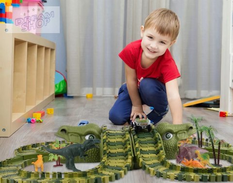 Tor samochodowy dla dzieci Dino Park wyścigowy zestaw 230 el dinozaury