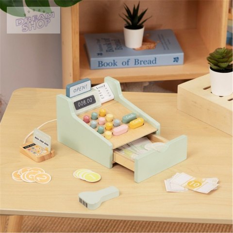 WOOPIE GREEN Drewniana Kasa Sklepowa Edukacyjna z Akcesoriami 23 el. FSC