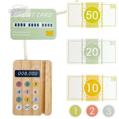 WOOPIE GREEN Drewniana Kasa Sklepowa Edukacyjna z Akcesoriami 23 el. FSC