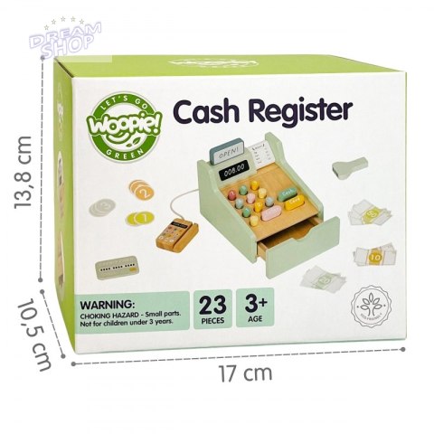 WOOPIE GREEN Drewniana Kasa Sklepowa Edukacyjna z Akcesoriami 23 el. FSC