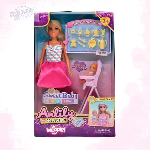 WOOPIE ROYAL Lalka Lily Bobas Krzesełko do Karmienia Zestaw Akcesoria