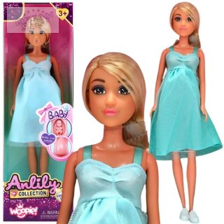 WOOPIE ROYAL Lalka Lily z Brzuszkiem w Ciąży Niemowlak Błękitna Sukienka