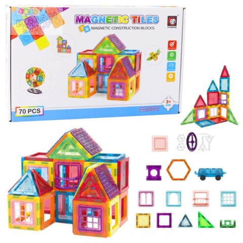 Zestaw Klocki Mgnetyczne Konstrukcyjne Edukacyjne Kolorowe 70el