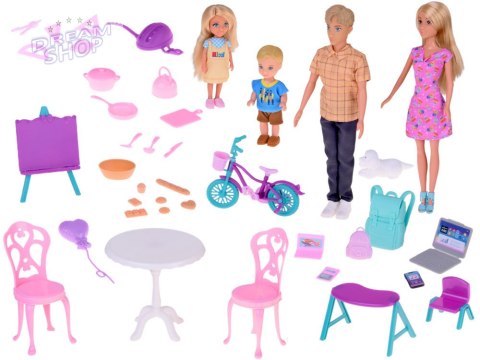 Anlily Duży zestaw RODZINA LALEK Kuchnia i mebelki + szkoła i praca ZA5699