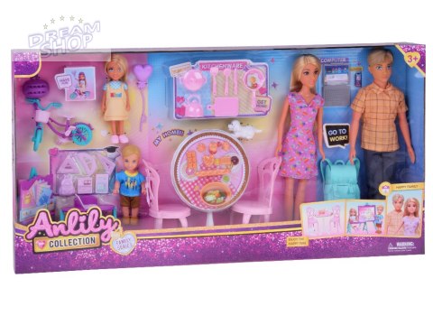 Anlily Duży zestaw RODZINA LALEK Kuchnia i mebelki + szkoła i praca ZA5699