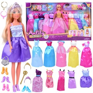 Anlily Lalka MODELKA + duży zestaw 11 sukienek i akcesoriów królewny ZA5695