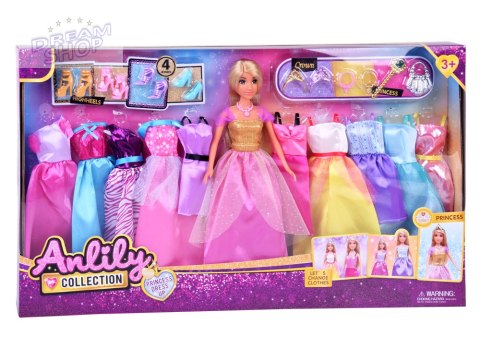 Anlily Lalka MODELKA + duży zestaw 11 sukienek i akcesoriów królewny ZA5695