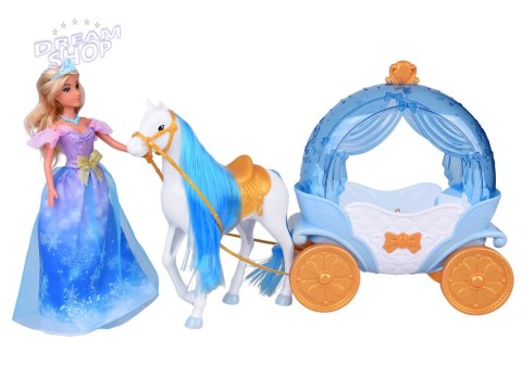 Bajkowa lalka księżniczka w balowej sukni + królewska karoca koń ZA5705