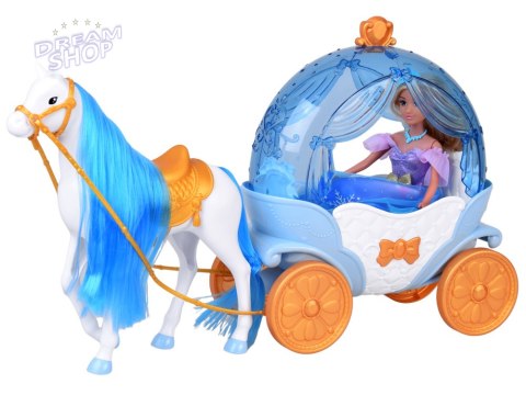 Bajkowa lalka księżniczka w balowej sukni + królewska karoca koń ZA5705
