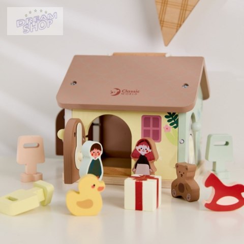 CLASSIC WORLD Drewniany Domek Sensoryczny Edukacyjny z Zamkami Kluczykami 11el.